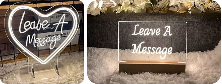 neon 'leave a message' signage to accompany our audio guestbook telephones, for weddings in West Yorkshire