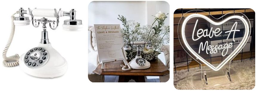 hire our stunning audio guestbook telephone for weddings in Yorkshire with beautiful signage