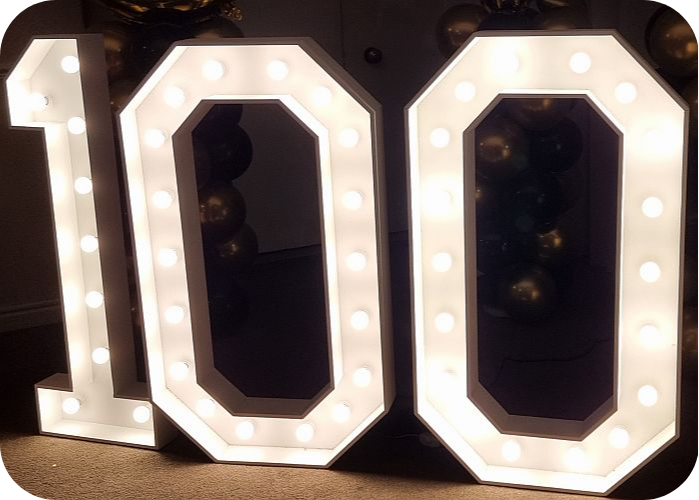 hire marquee light up number 100 for your centenary event in West Yorkshire & Harrogate